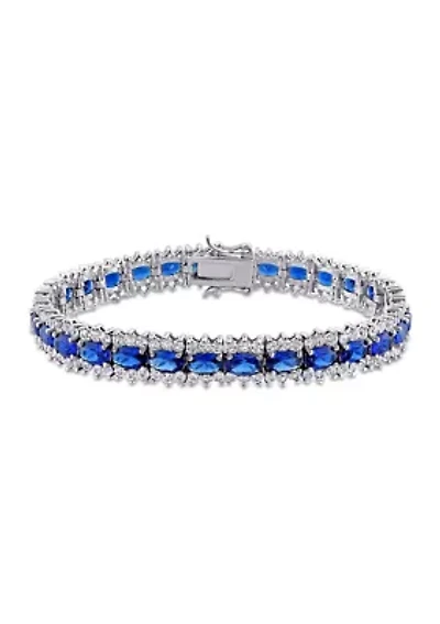 Lab Created 28.53 ct. t.g.w. Created Blue and White Sapphire Tennis Bracelet in Sterling Silver