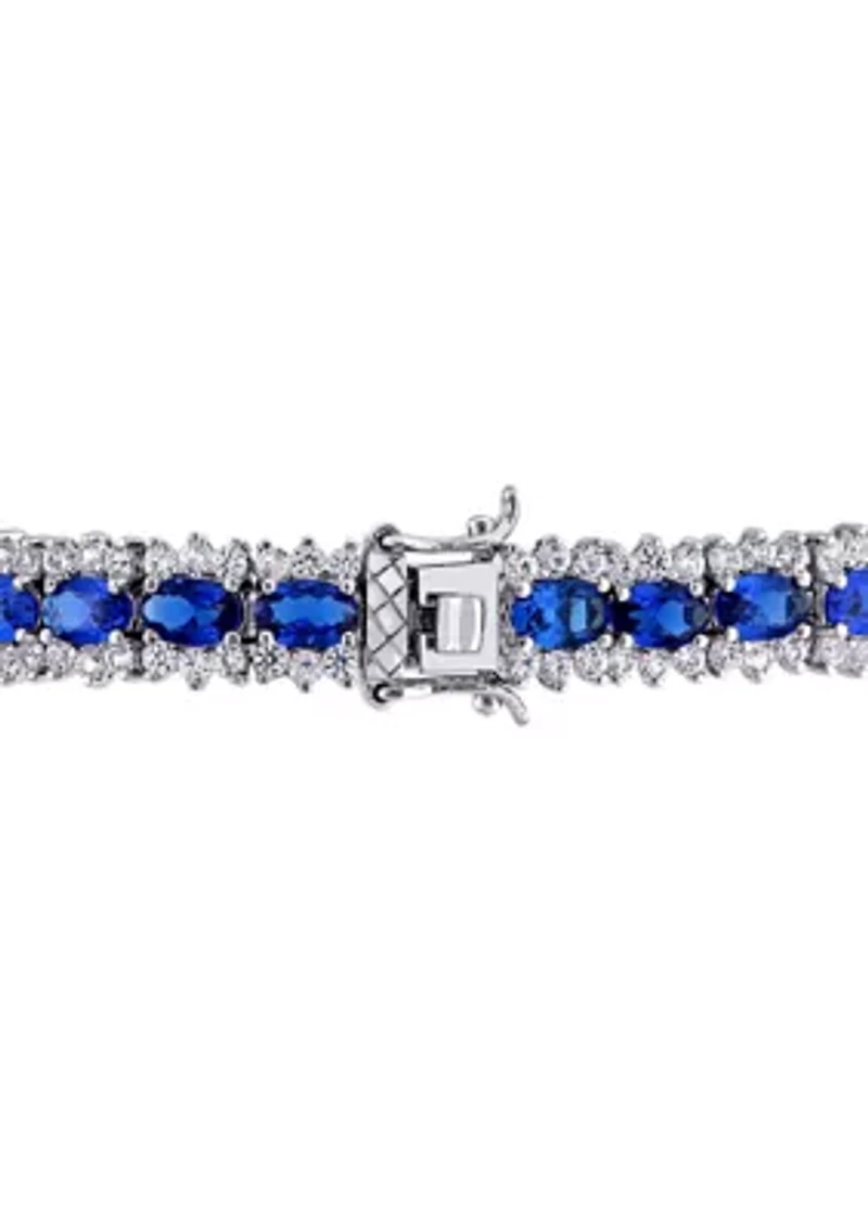 Lab Created 28.53 ct. t.g.w. Created Blue and White Sapphire Tennis Bracelet in Sterling Silver