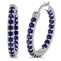 Lab Created Created Blue Sapphire Inside Outside Hoop Earrings in Sterling Silver