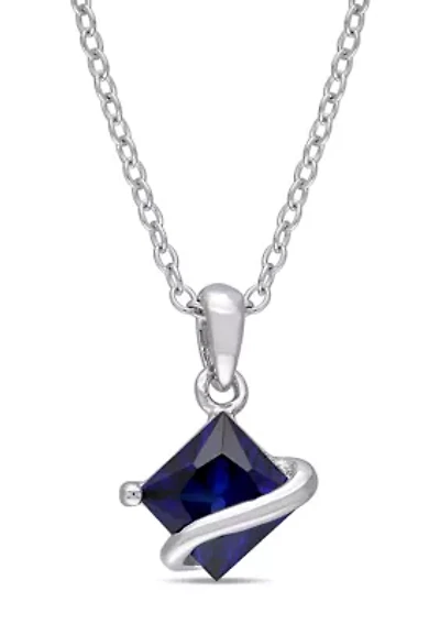 Lab Created 1.34 ct. t.g.w. Created Blue Sapphire Square Pendant With Chain in Sterling Silver