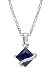 Lab Created 1.34 ct. t.g.w. Created Blue Sapphire Square Pendant With Chain in Sterling Silver