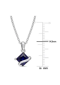 Lab Created 1.34 ct. t.g.w. Created Blue Sapphire Square Pendant With Chain in Sterling Silver
