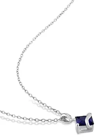 Lab Created 1.34 ct. t.g.w. Created Blue Sapphire Square Pendant With Chain in Sterling Silver