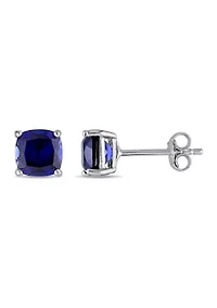 Lab Created Cushion Cut Created Blue Sapphire Stud Earrings in Sterling Silver