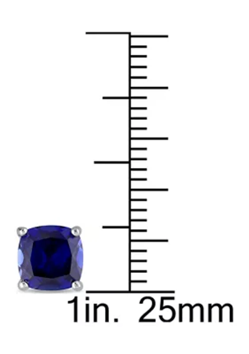 Lab Created Cushion Cut Created Blue Sapphire Stud Earrings in Sterling Silver
