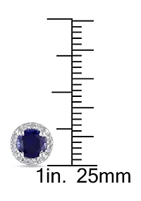 Lab Created 1.16 ct. t.g.w. Created Blue Sapphire and Diamond Accent Halo Stud Earrings in Sterling Silver