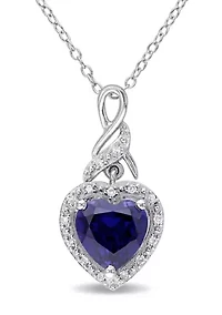 Lab Created Diamond and Created Blue Sapphire Heart Twist Pendant with Chain in Sterling Silver