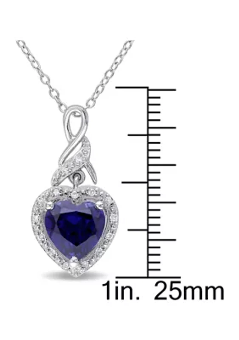 Lab Created Diamond and Created Blue Sapphire Heart Twist Pendant with Chain in Sterling Silver