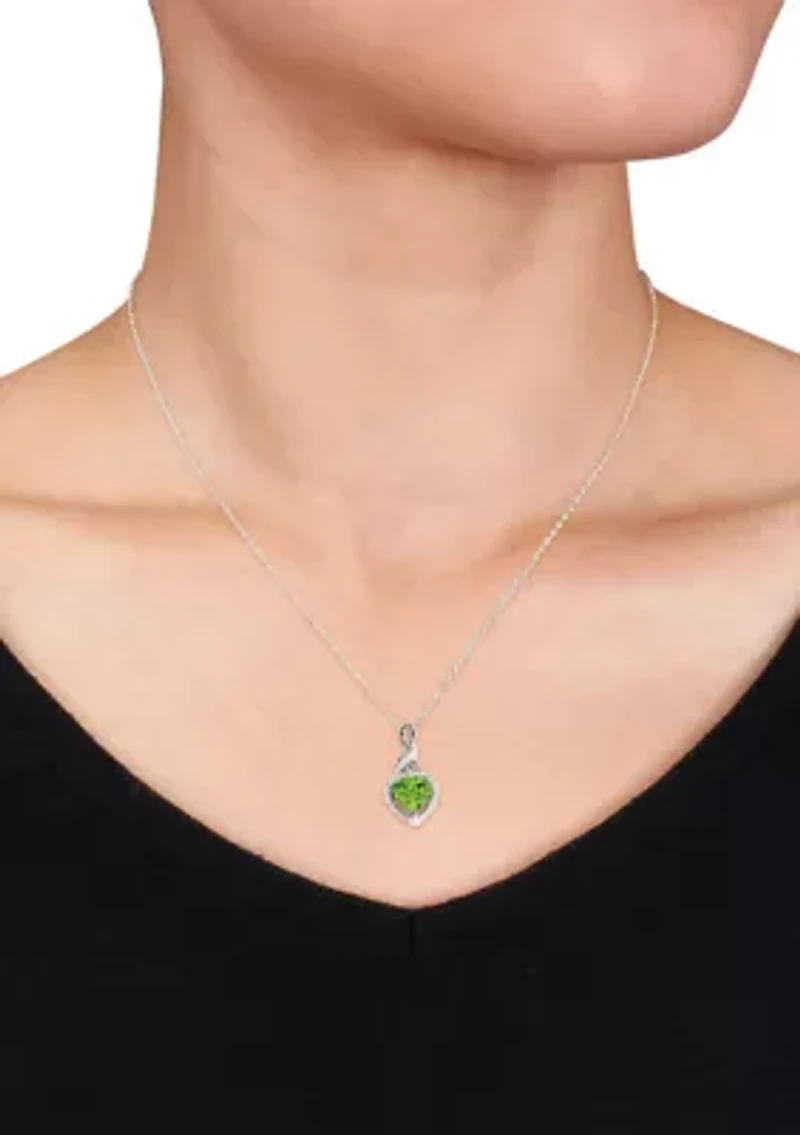 Lab Created Diamond and Created Blue Sapphire Heart Twist Pendant with Chain in Sterling Silver