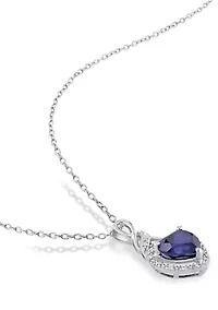 Lab Created Diamond and Created Blue Sapphire Heart Twist Pendant with Chain in Sterling Silver