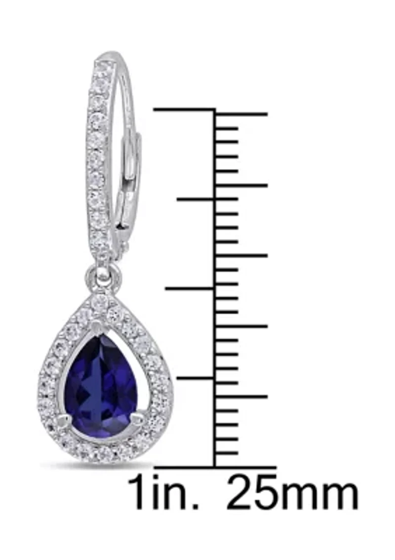 Lab Created Created Blue and White Sapphire Teardrop Leverback Earrings in Sterling Silver