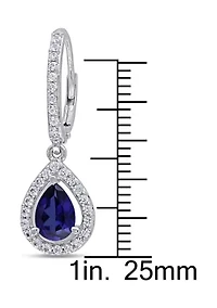 Lab Created Created Blue and White Sapphire Teardrop Leverback Earrings in Sterling Silver