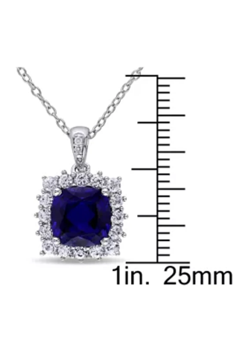 Lab Created 3.73 ct. t.g.w. Created Blue and Created White Sapphire and Diamond Accent Halo Pendant with Chain in Sterling Silver