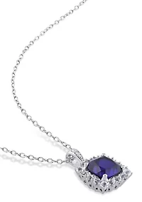 Lab Created 3.73 ct. t.g.w. Created Blue and Created White Sapphire and Diamond Accent Halo Pendant with Chain in Sterling Silver
