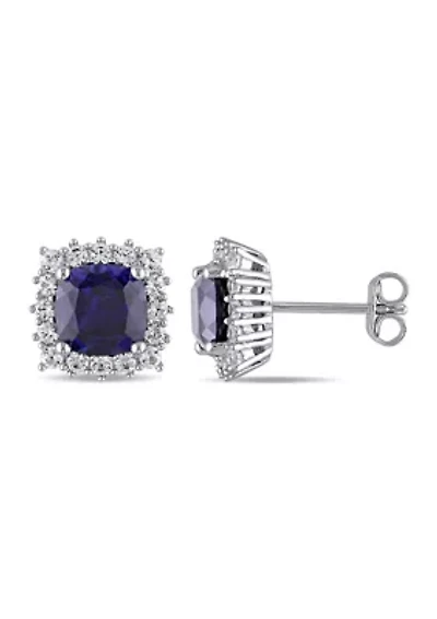 Lab Created 4.88 ct. t.g.w. Created Blue and White Sapphire Stud Earrings in Sterling Silver
