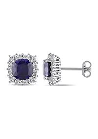 Lab Created 4.88 ct. t.g.w. Created Blue and White Sapphire Stud Earrings in Sterling Silver