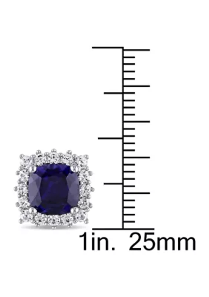Lab Created 4.88 ct. t.g.w. Created Blue and White Sapphire Stud Earrings in Sterling Silver