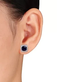 Lab Created 4.88 ct. t.g.w. Created Blue and White Sapphire Stud Earrings in Sterling Silver