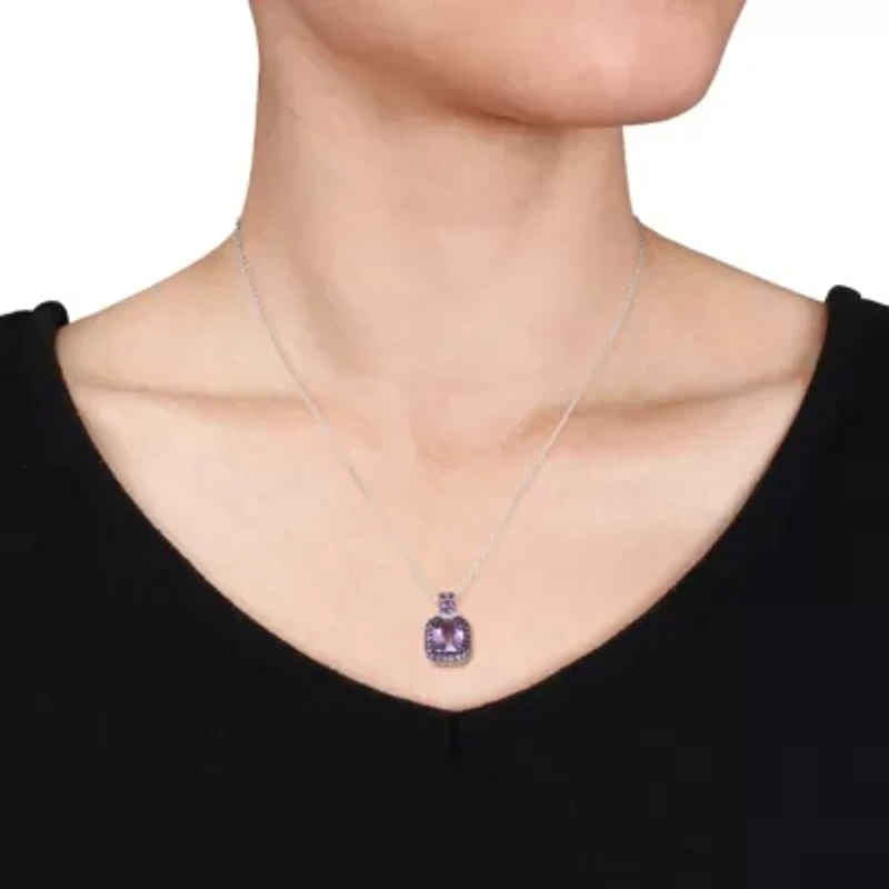 2 Piece Set of Diamond & Amethyst-Africa Leverback Earrings & Pendant with Chain in Sterling Silver, 18"