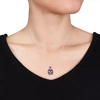 2 Piece Set of Diamond & Amethyst-Africa Leverback Earrings & Pendant with Chain in Sterling Silver, 18"