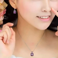 2 Piece Set of Diamond & Amethyst-Africa Leverback Earrings & Pendant with Chain in Sterling Silver, 18"