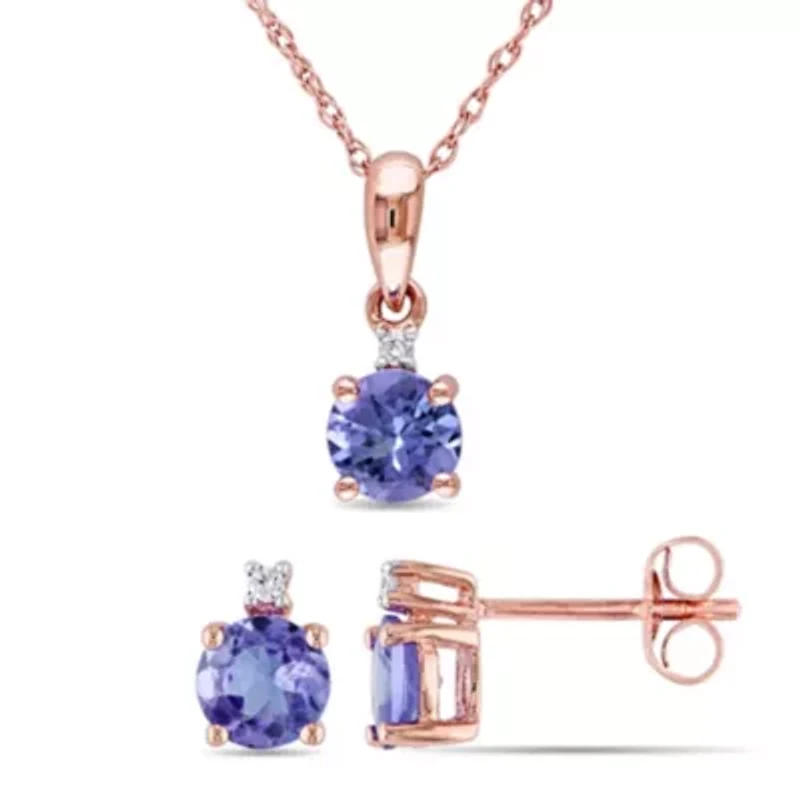 2-Pc Set of Tanzanite and Diamond Accent Earrings and Pendant with Chain in 10K Rose Gold
