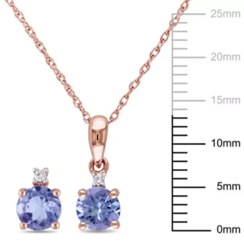 2-Pc Set of Tanzanite and Diamond Accent Earrings and Pendant with Chain in 10K Rose Gold