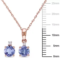 2-Pc Set of Tanzanite and Diamond Accent Earrings and Pendant with Chain in 10K Rose Gold