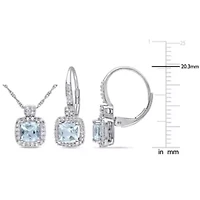 2-Piece Set of 1.55 ct. t.g.w. Aquamarine and 1/3 ct. t.w. Diamond Earrings and Pendant with Chain in 10K White Gold