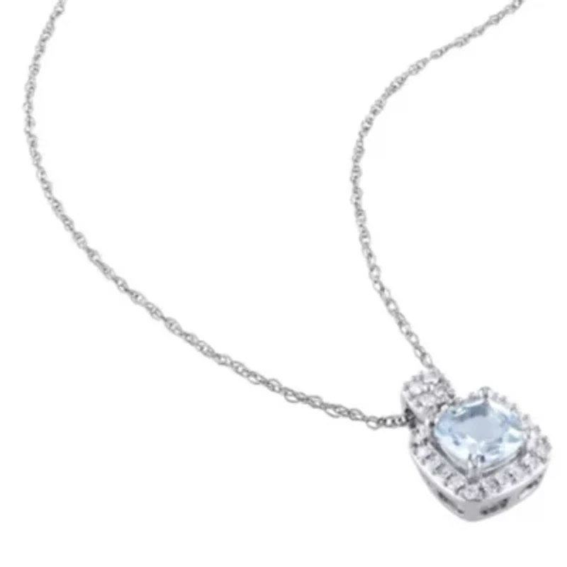2-Piece Set of 1.55 ct. t.g.w. Aquamarine and 1/3 ct. t.w. Diamond Earrings and Pendant with Chain in 10K White Gold
