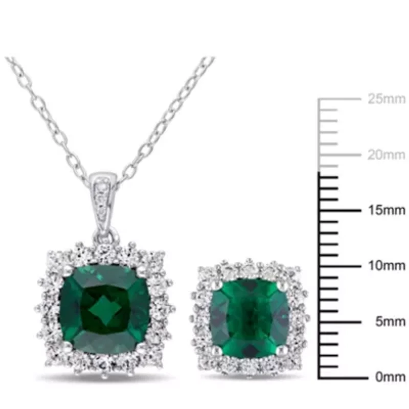 Lab Created 2-Pc Set of Created Emerald and Created White Sapphire with Diamond Accent Earrings and Pendant with Chain in Sterling Silver