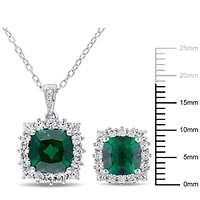 Lab Created 2-Pc Set of Created Emerald and Created White Sapphire with Diamond Accent Earrings and Pendant with Chain in Sterling Silver
