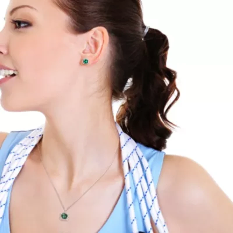 Lab Created 2-Pc Set of Created Emerald and Created White Sapphire with Diamond Accent Earrings and Pendant with Chain in Sterling Silver