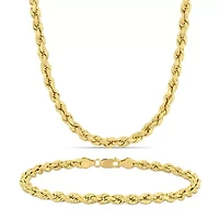 2-Piece Set of 5mm Rope Chain Necklace and Bracelet in 14K Yellow Gold, 22" & 9"