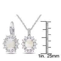 2 Piece Set of Diamond & Opal White Topaz Earrings & Pendant With Chain in Sterling Silver, 18"
