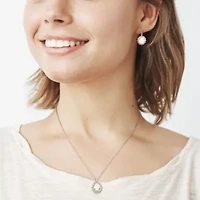 2 Piece Set of Diamond & Opal White Topaz Earrings & Pendant With Chain in Sterling Silver, 18"