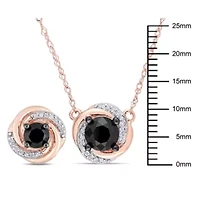 2-Pcs Set of 2.13 ct. t.w. Black and White Diamond Swirl Halo Stud Earrings and Pendant with Chain in 10K Rose Gold