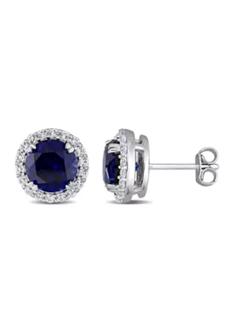 Lab Created 5.12 ct. t.w. Created Blue and White Sapphire Halo Stud Earrings in Sterling Silver