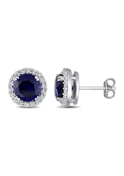 Lab Created 5.12 ct. t.w. Created Blue and White Sapphire Halo Stud Earrings in Sterling Silver