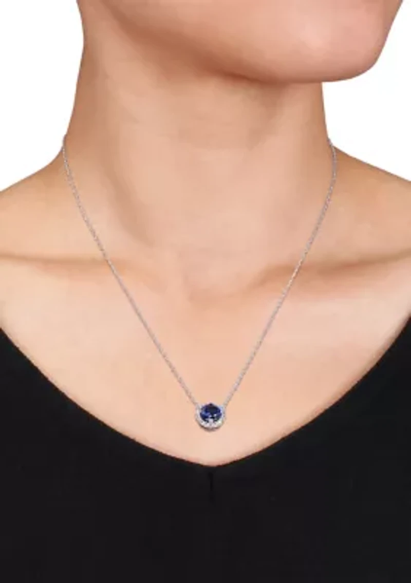 Garnet & White Topaz Pendant with Chain Yellow Plated Sterling Silver