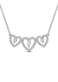 1/2 ct. t.w. White Topaz and 1/5 ct. t.w. Diamond Triple Heart Necklace in Sterling Silver