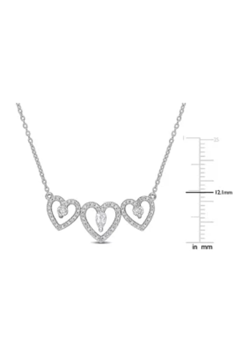 1/2 ct. t.w. White Topaz and 1/5 ct. t.w. Diamond Triple Heart Necklace in Sterling Silver