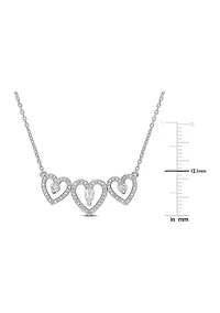 1/2 ct. t.w. White Topaz and 1/5 ct. t.w. Diamond Triple Heart Necklace in Sterling Silver