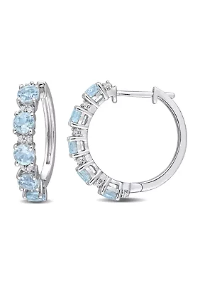3.25 ct. t.w. Blue Topaz and White Topaz Hoop Earrings in Sterling Silver