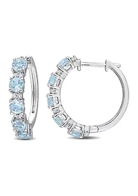 3.25 ct. t.w. Blue Topaz and White Topaz Hoop Earrings in Sterling Silver