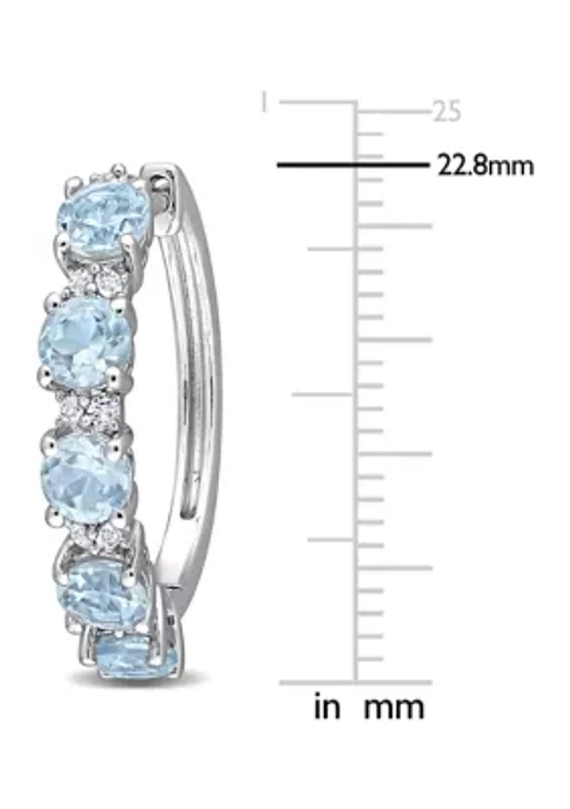 3.25 ct. t.w. Blue Topaz and White Topaz Hoop Earrings in Sterling Silver
