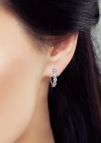 3.25 ct. t.w. Blue Topaz and White Topaz Hoop Earrings in Sterling Silver