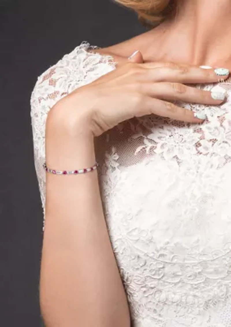 Lab Created Created Ruby and Created White Sapphire Tennis Bracelet in Sterling Silver