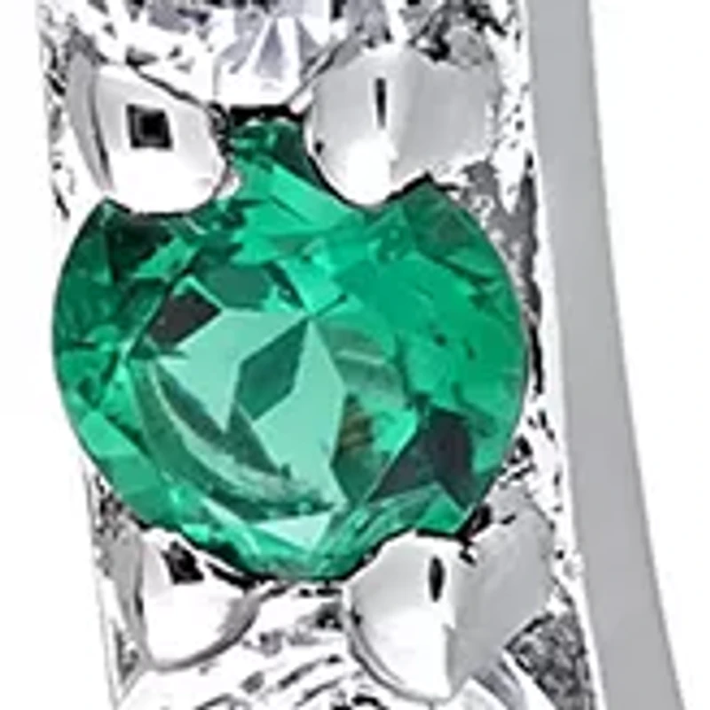 Lab Created Created Emerald and Created White Sapphire Hoop Earrings in Sterling Silver