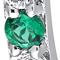 Lab Created Created Emerald and Created White Sapphire Hoop Earrings in Sterling Silver